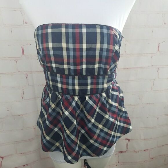 Odille strapless Peplum plaid top Anthro - Picture 1 of 8